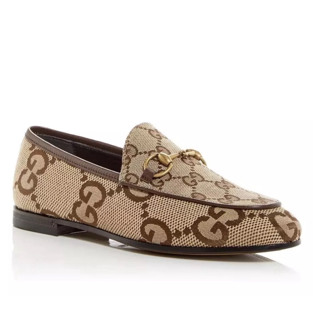 Gucci Jordaan GG Supreme Monogram Logo Canvas Horsebit Loafers